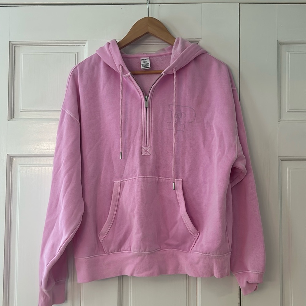 Pink by Victoria’s Secret 3/4 zip hoodie with pockets. Size small. Never worn